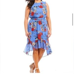 Floral High Low Dress in Blue and Red 16